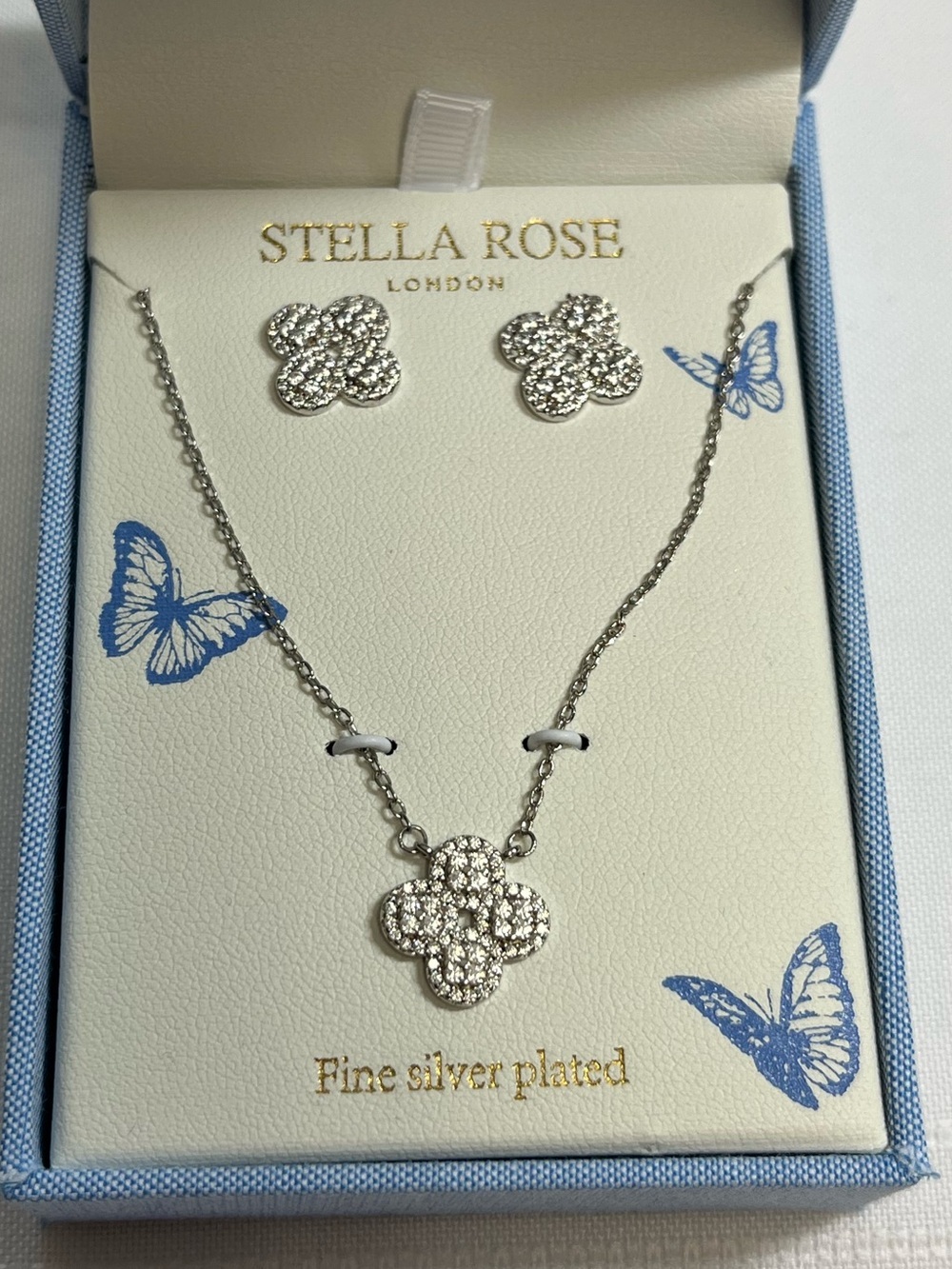 New Stella Rose fine silver plated necklace and earring set